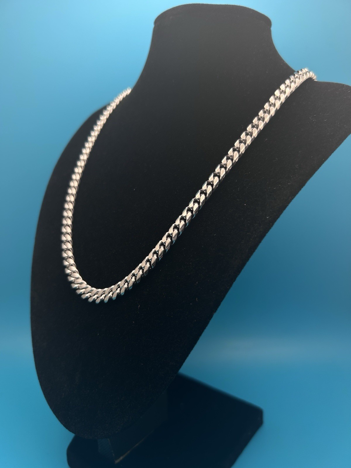 Cuban Link Chain Necklace, 14k White Gold Plated Stainless Steel 6mm