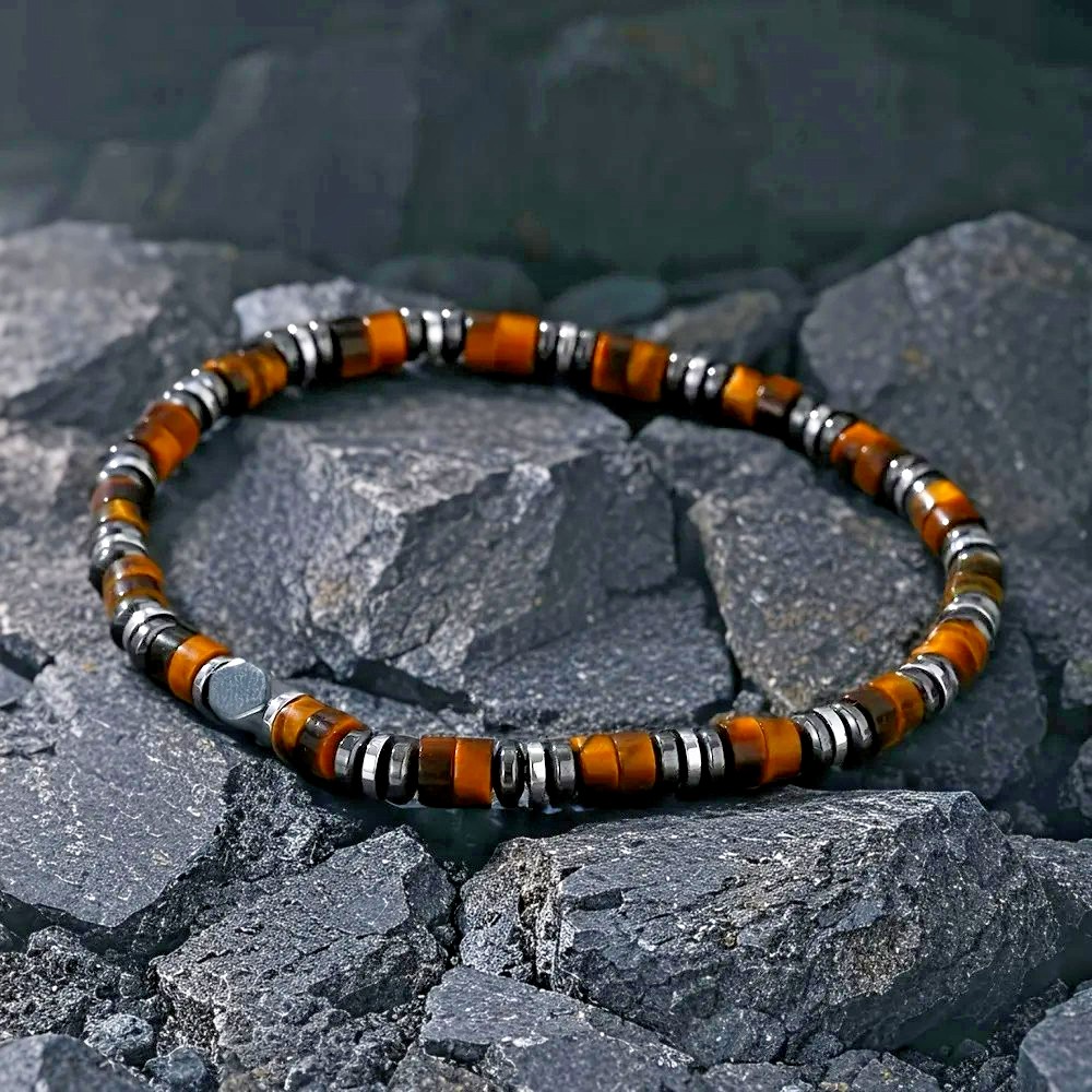Tiger Eye Hematite Beads Healing Protection Strength Luck Men’S Bracelet