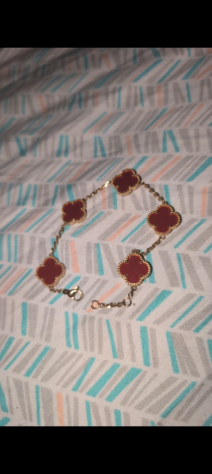 Gold Tone Clover Dangle Charm Cable Chain Bracelet Pink Enamel Adjustable
