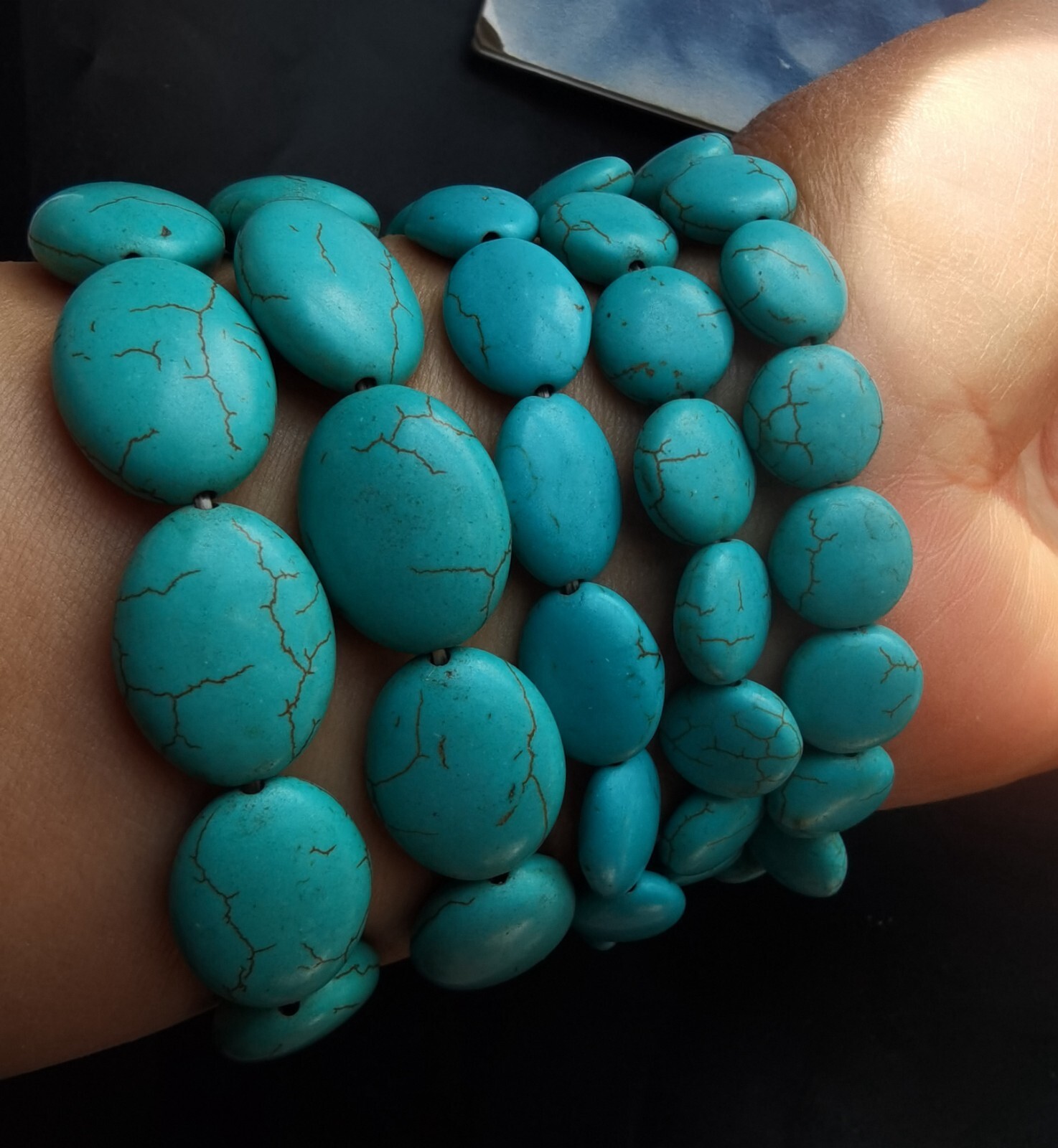 5pcs howlite turquoise stone,coin,oval,beaded bracelet,man woman gift jewelry A9