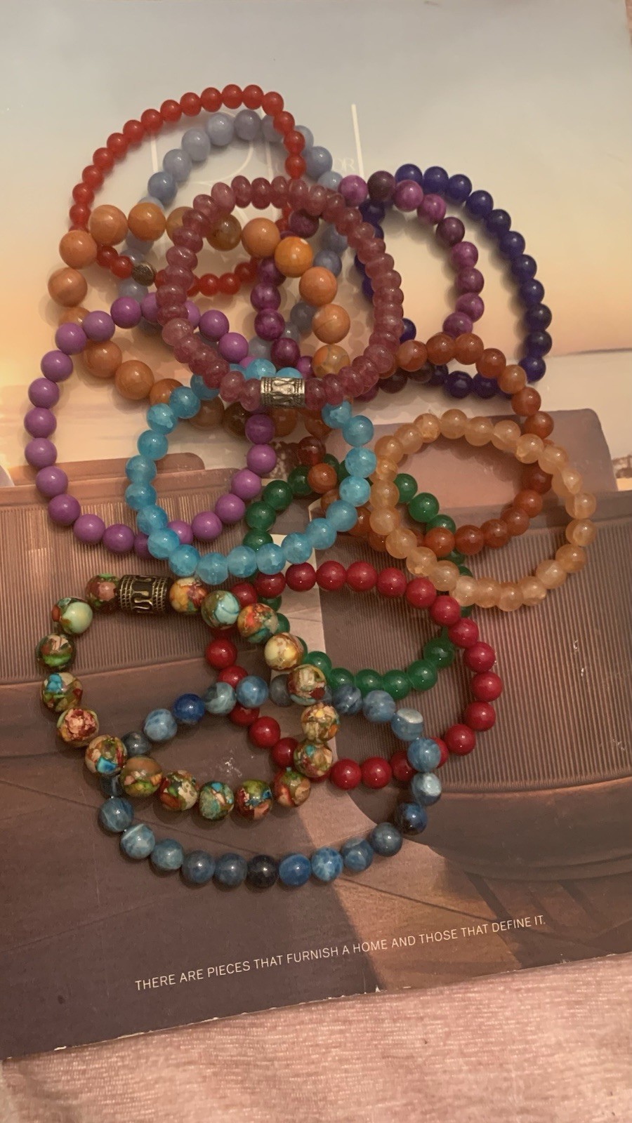 Gemstone and Fashion Bead Stretch Bracelets Lot Of 14