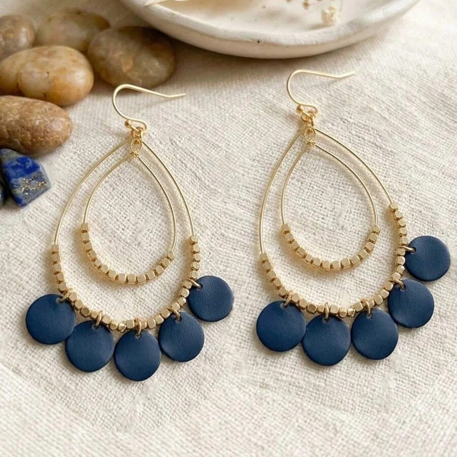 1 pair Boho Tassel Teardrop Earrings Double Layer Beaded Dangle Women Gift