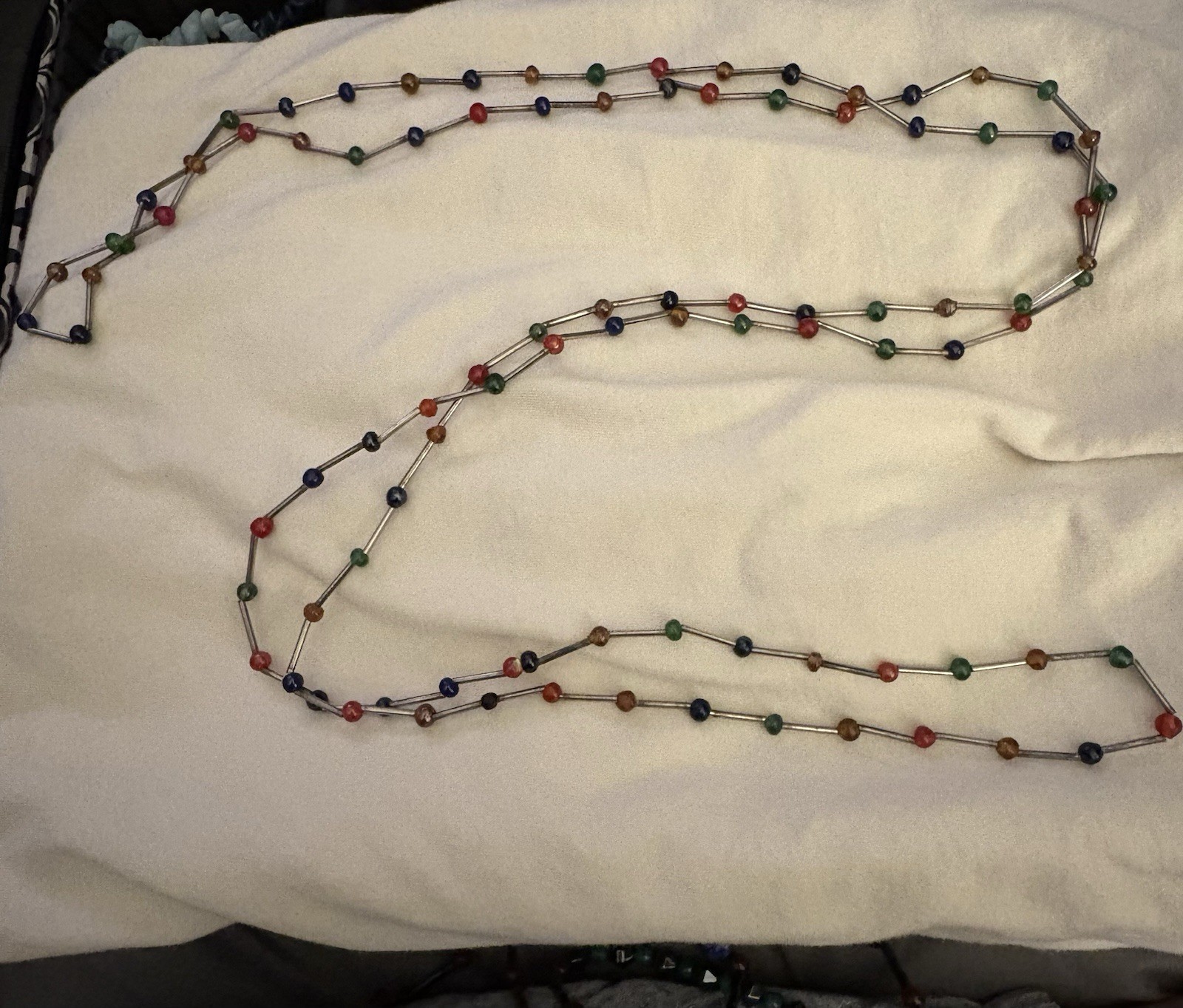 Necklace with No Clasp Metal Tube Beads and Small Plastic Rounded Beads