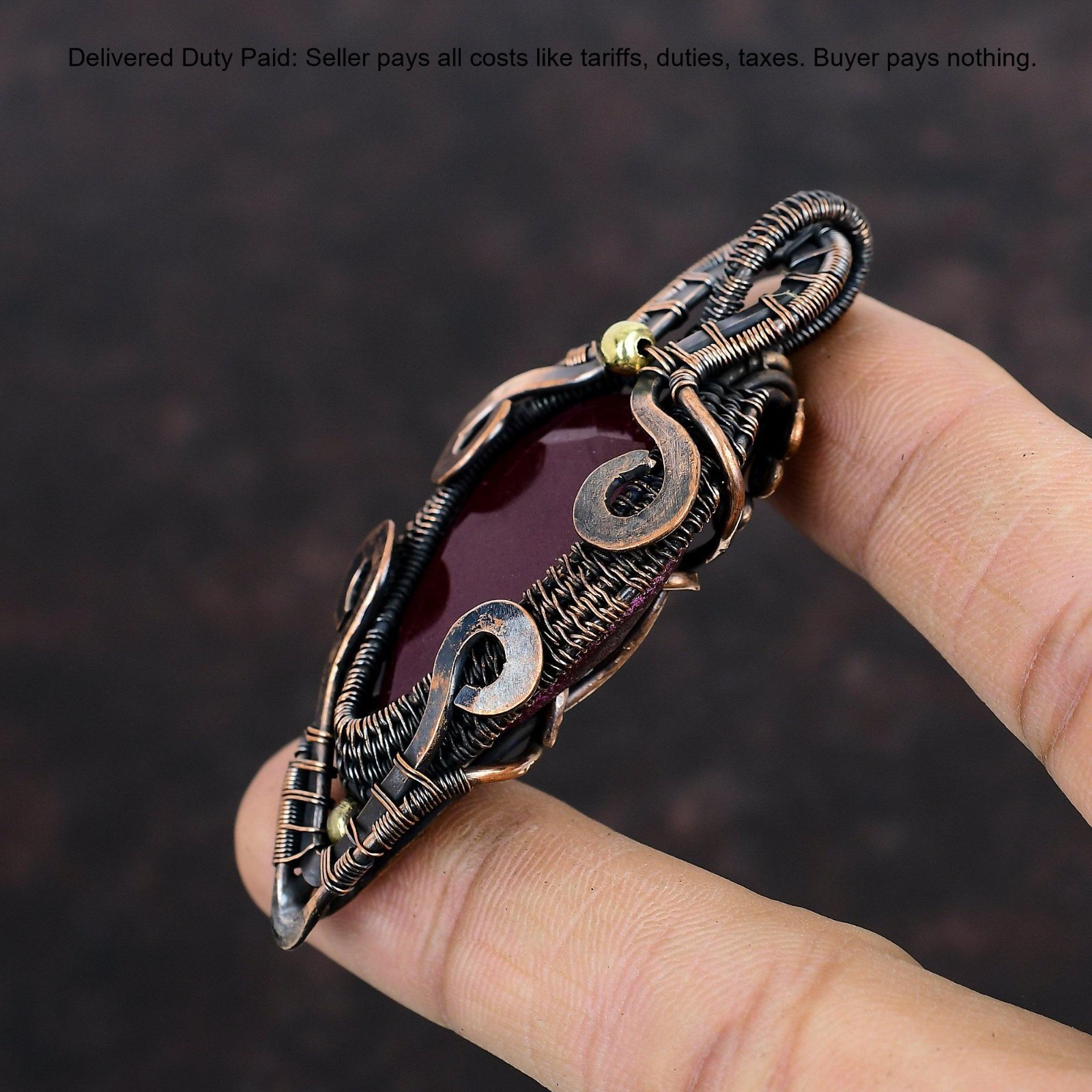 Copper Pear Kashmir Rubi Gemstone Wife Wire Wrapped Anniversary Birthday Pendant