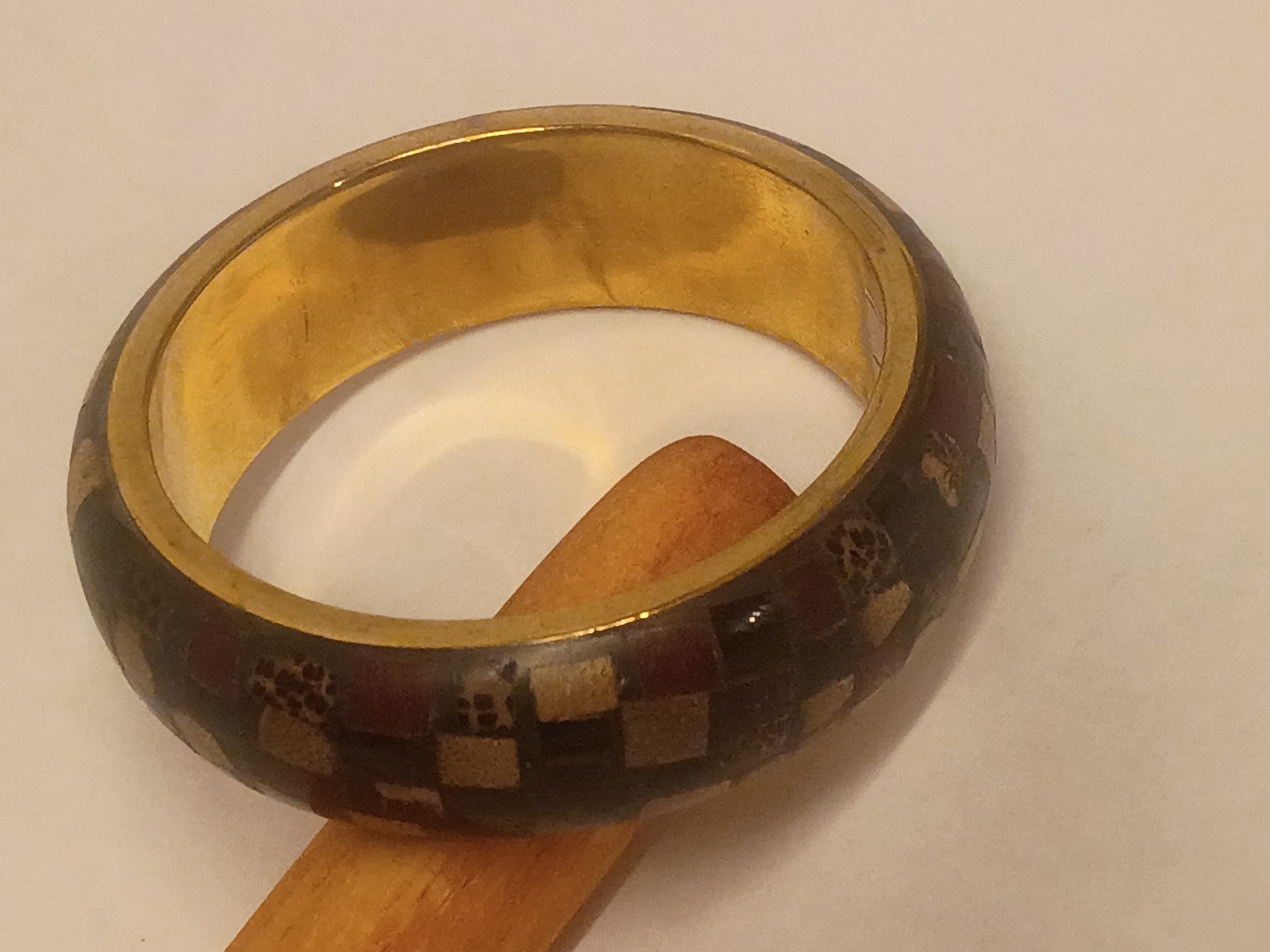 Horn Bohemian Bracelet Bangle with Wood and Shell Inaly Brass