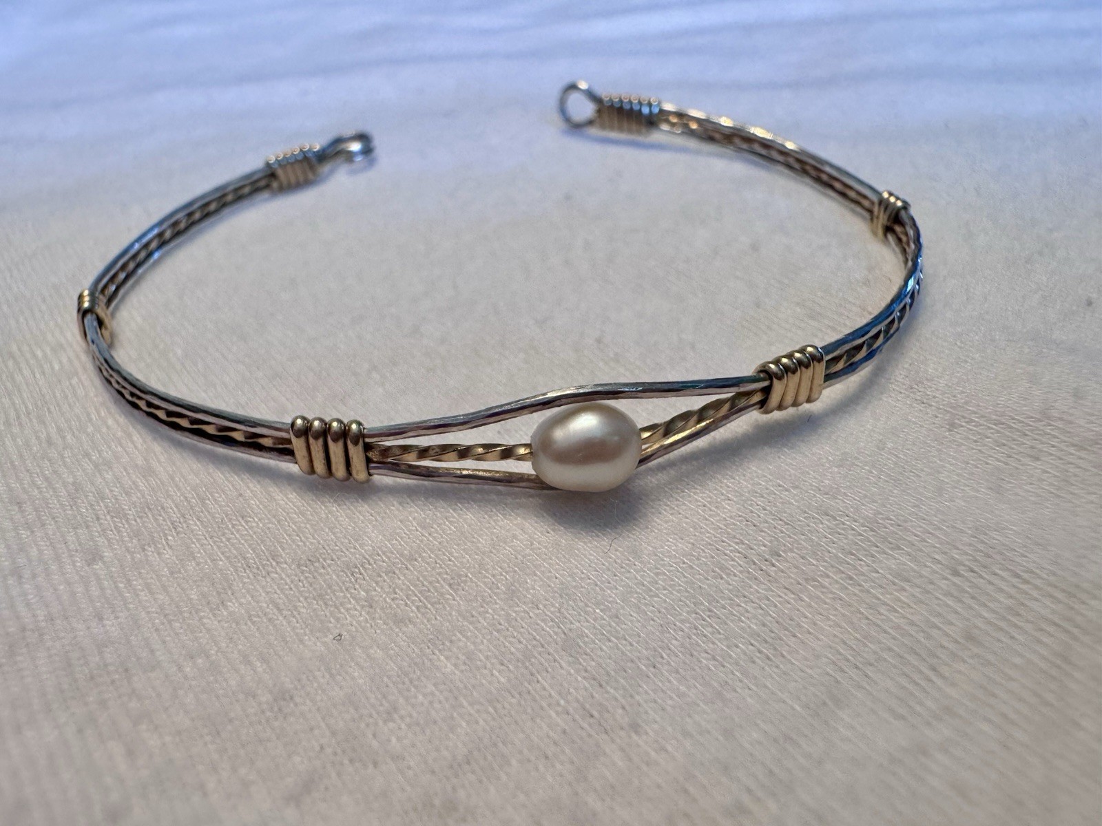 Ronaldo Guardian Angel Bracelet 14K Gold Artist Wire and Sterling Silver w/Pearl