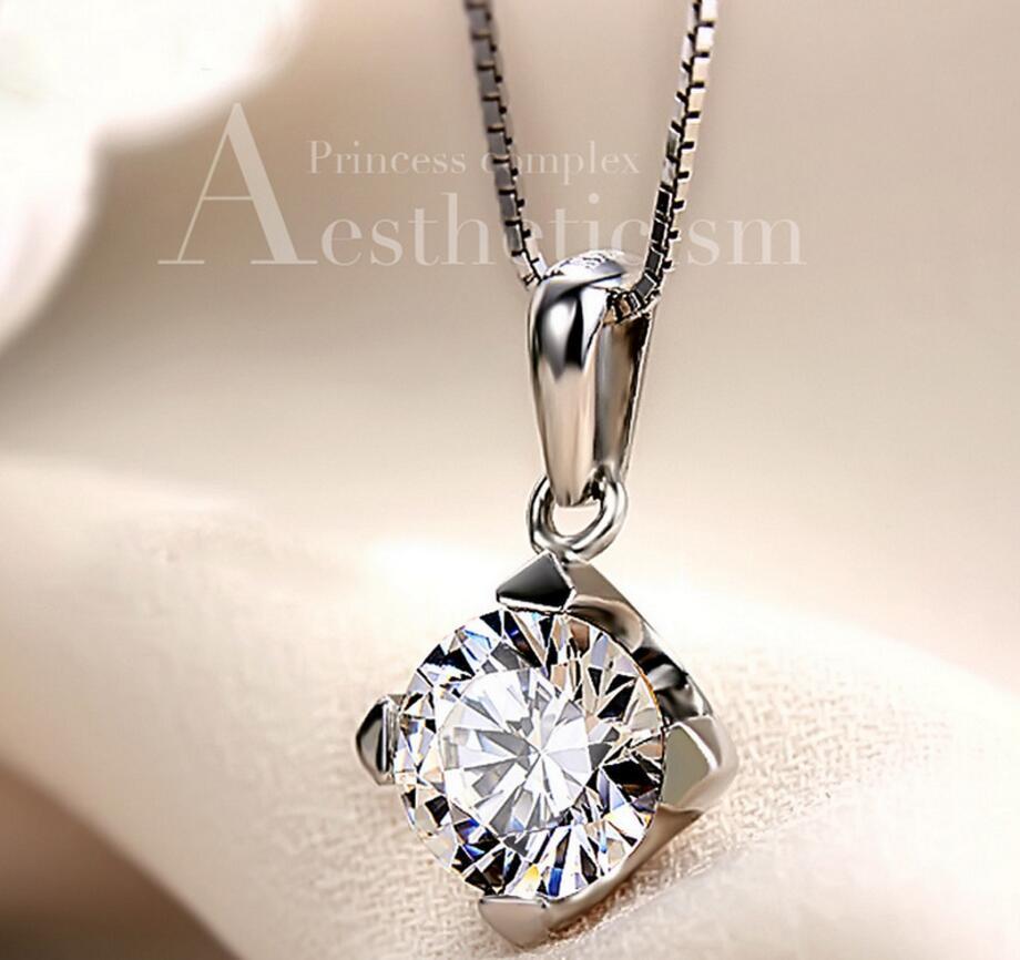 Silver White Gold GP Pave 1.0 Cts Cubic Zirconia Pendant Chain Necklace