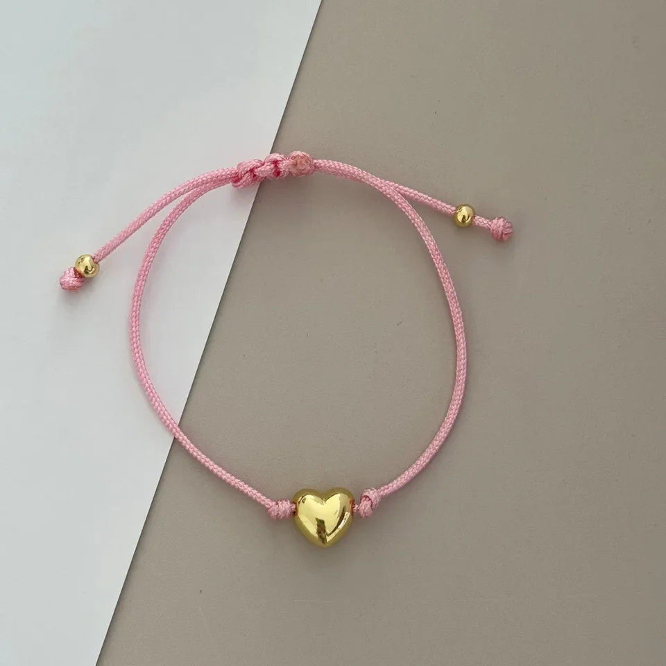 Red Rope Thread Bracelet Women Heart Charm Mixed Tone Layered Strand Jewelry