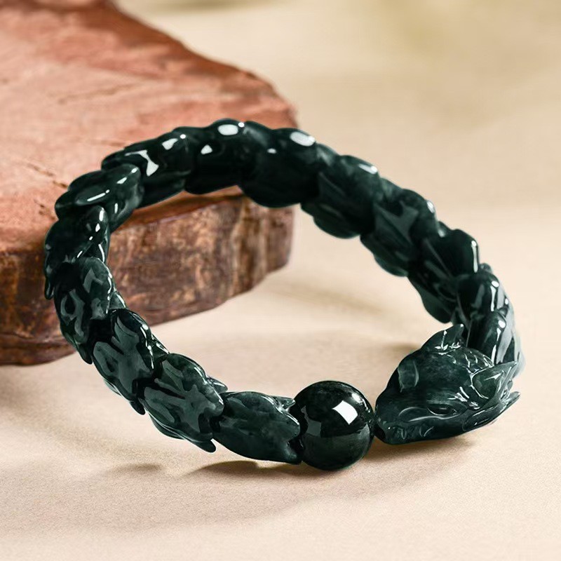 Real Grade A 100% Natural Blue Jade Jadeite Women Men Dragon Beads Bracelet