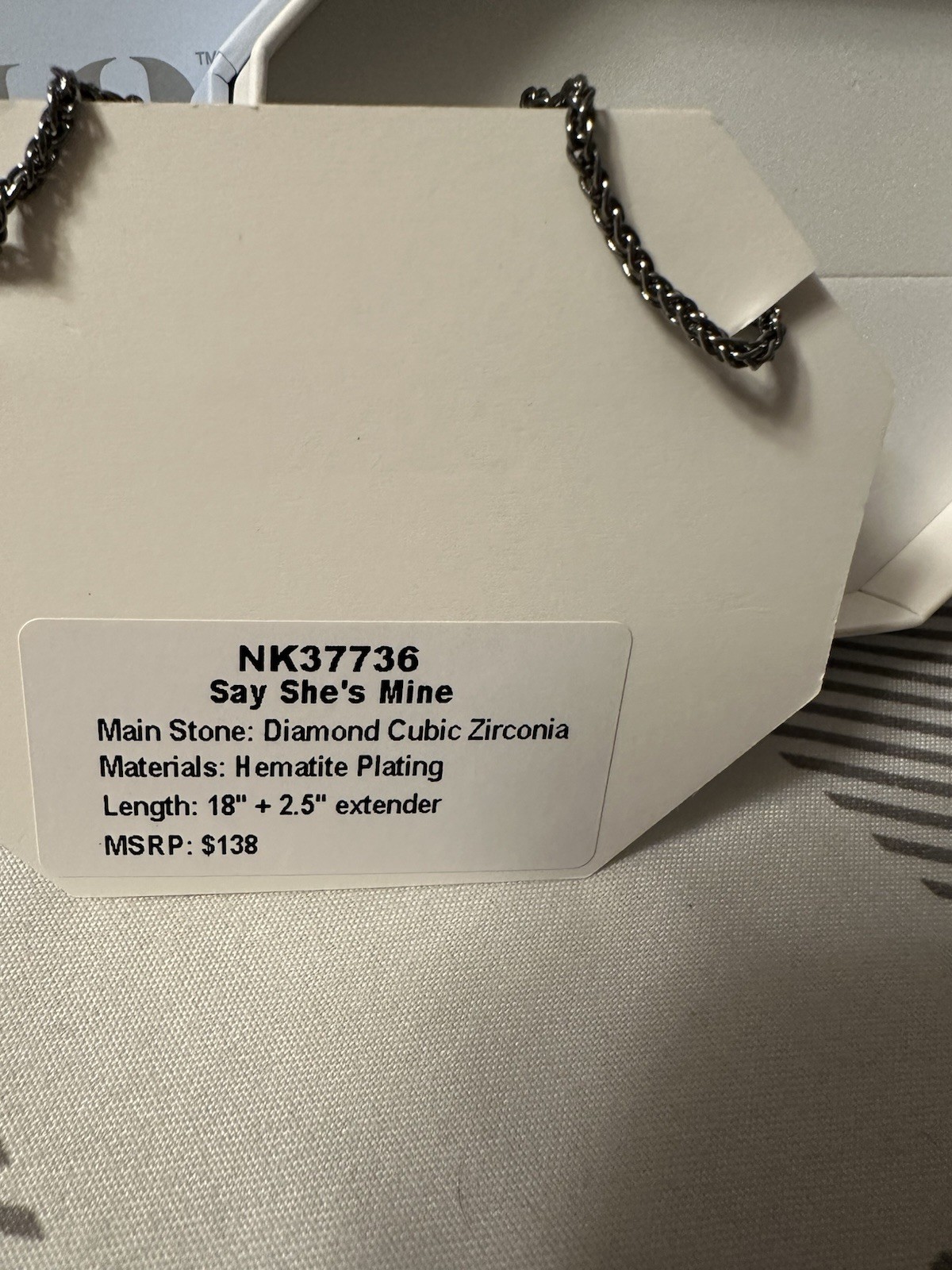 Bomb Party Heart Necklace NK37736 “Say She’s Mine” Diamond CZ Hematite Plating