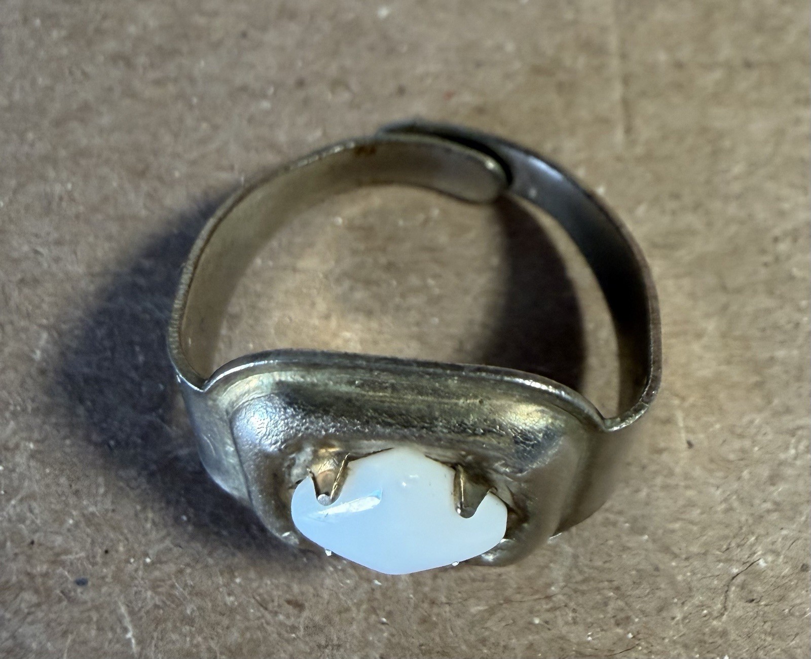 Vintage/Antique Silver Tone Square White Stone Ring Handcrafted Ring Adjustable