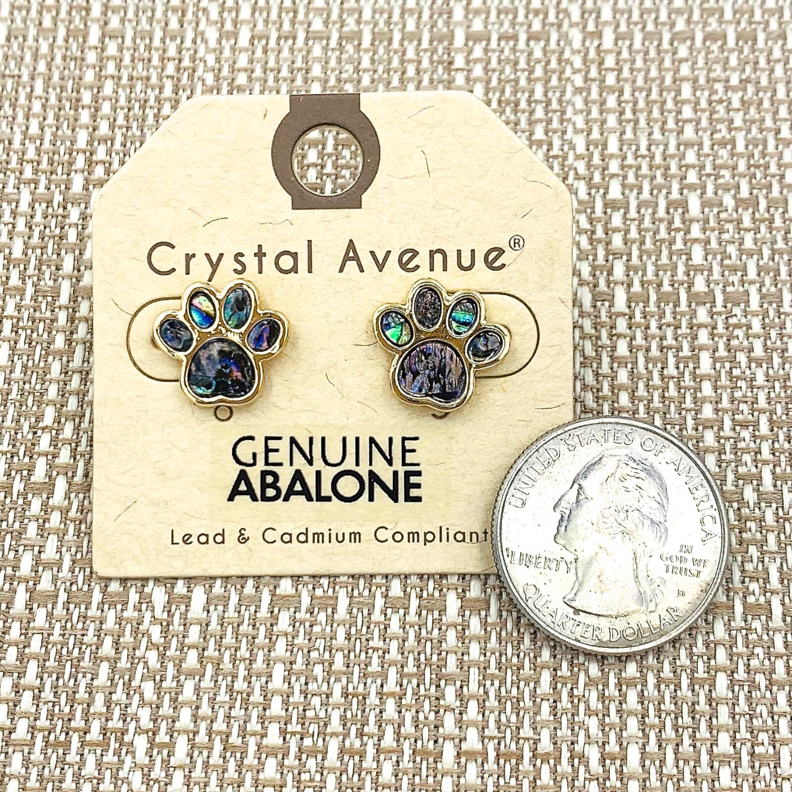 Genuine Abalone Paw Print Earrings in Silver or Gold (0.59×0.59in)