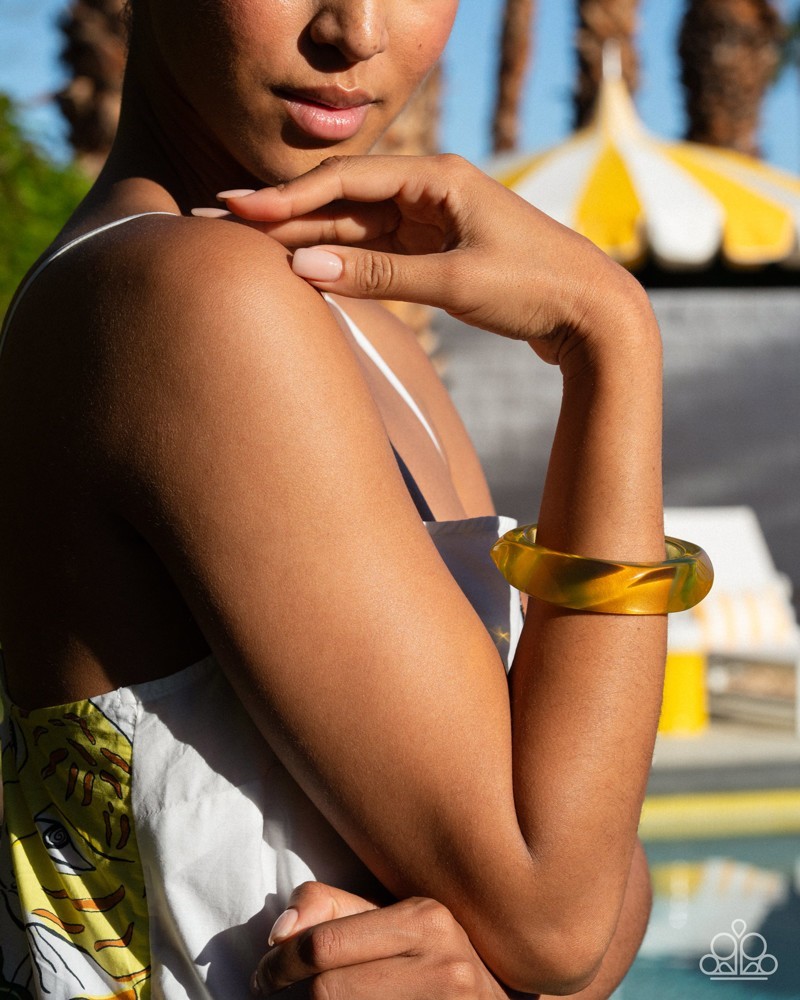 Paparazzi Affixed Allegro – Yellow – Glossy Transparency – Acrylic Bangle Bracel