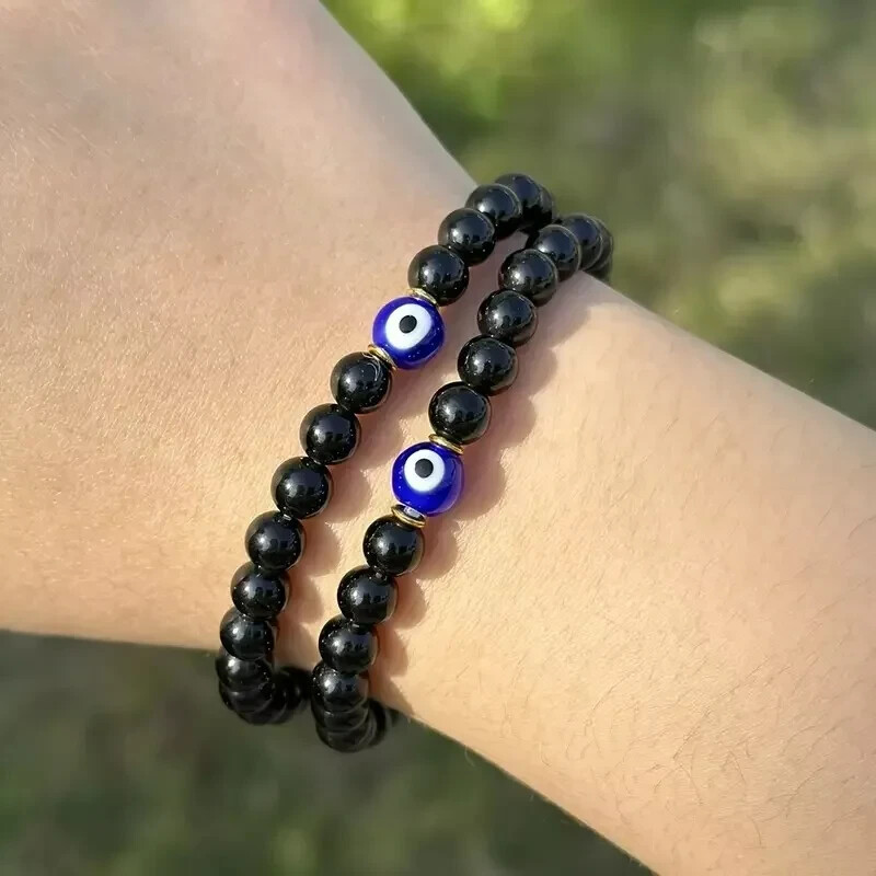 Black Tourmaline Evil Eye Protection Bracelet Healing Crystal Gift for Men Women