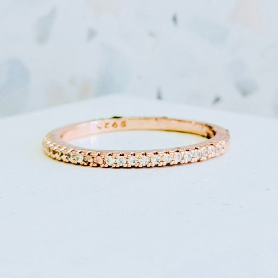 14K Rose Gold 925 Silver Imitation Sapphire Eternity Band Stackable Women’s Ring