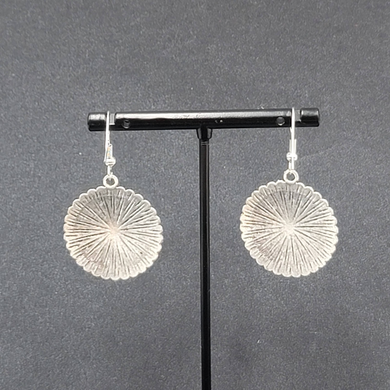 Pierced Earrings Silver tone Enamel Medallion Round Dangle Multicolor 1″