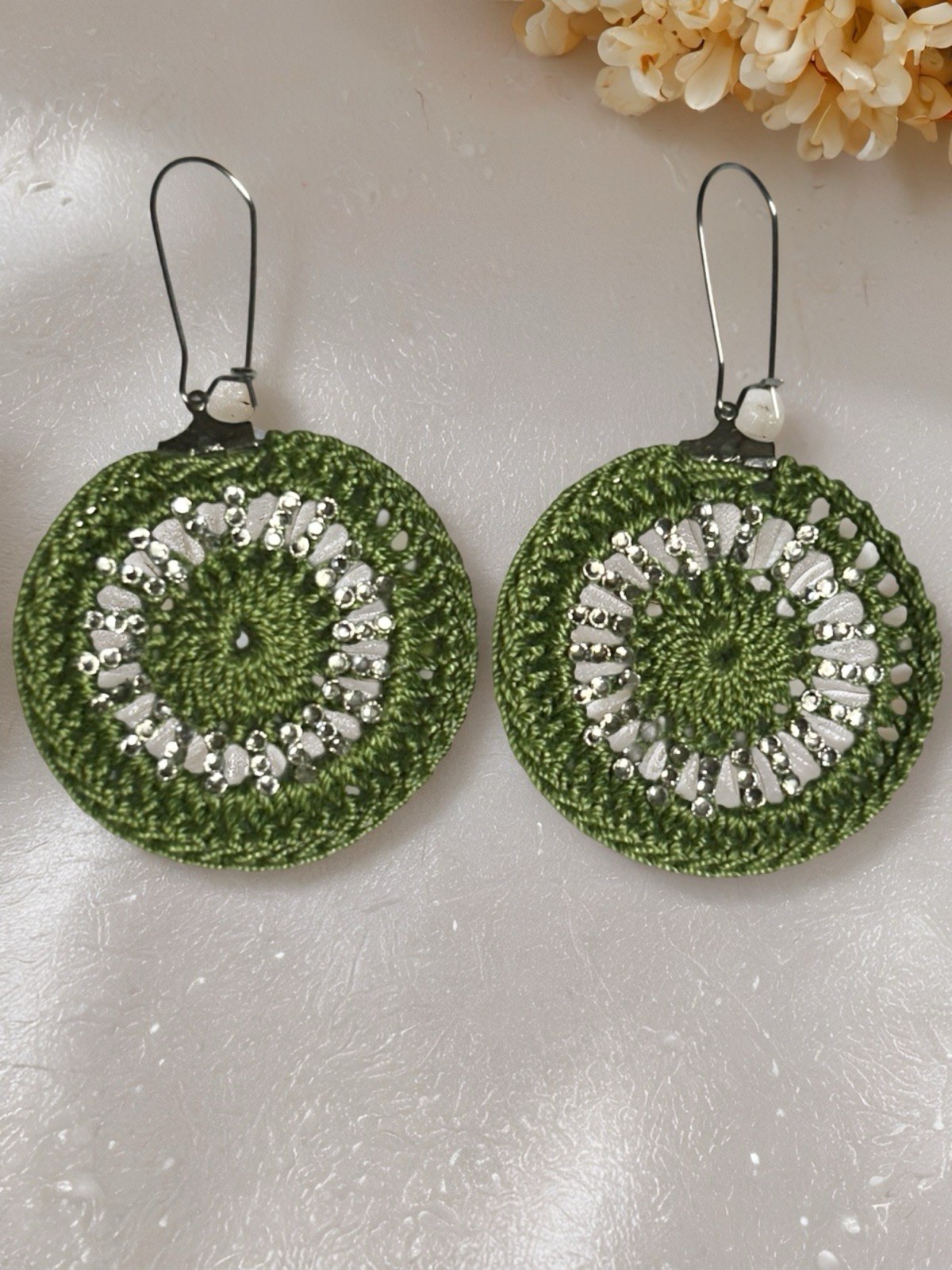 Icy Boho Earrings New Surgical Steel Ear Wire In Olive Green