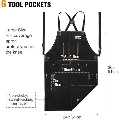 Welding Work Apron 24″ X 36″ Heat Flame Resistant Cowhidesmith Leather Black