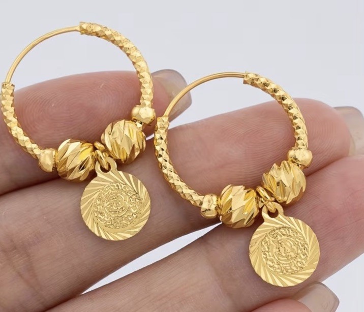 24K Gold Plated Dangle Hoop Earrings Stylish All Occasions Gift