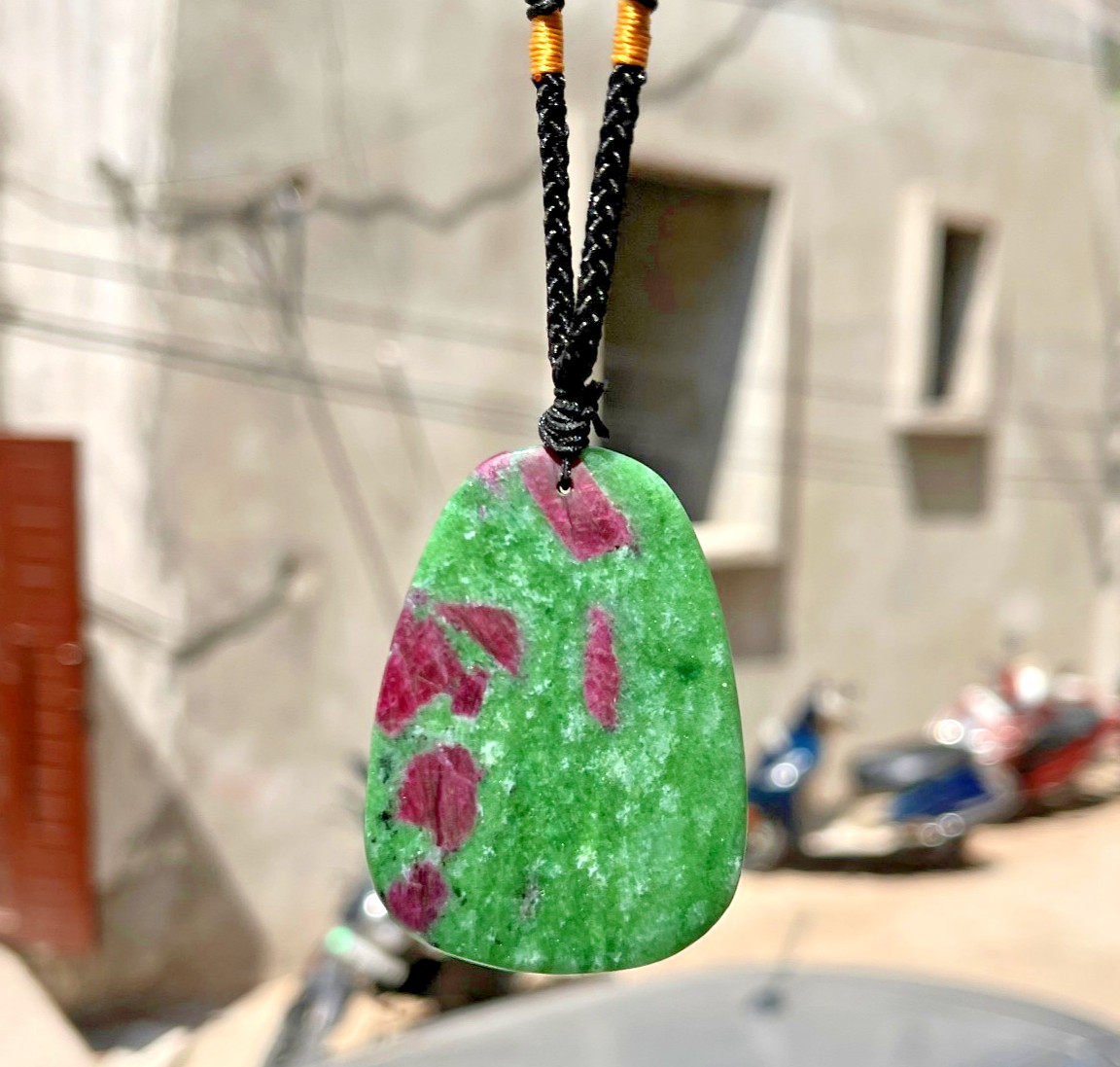 Ruby Zoisite Necklace Anyolite Crystal Pendant Adjustable Cord Healing Stone