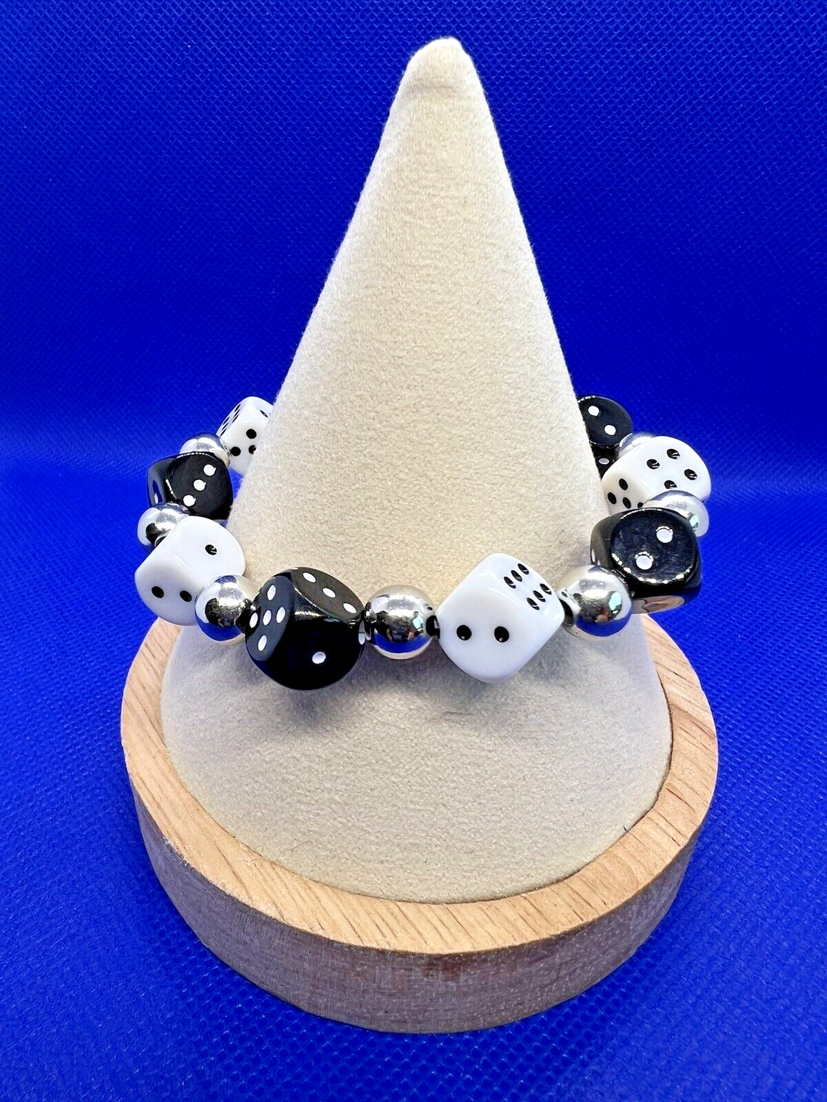 Dice Bracelet Bead Stretch Small White Black Dice Casino Gambling Games Jewelry