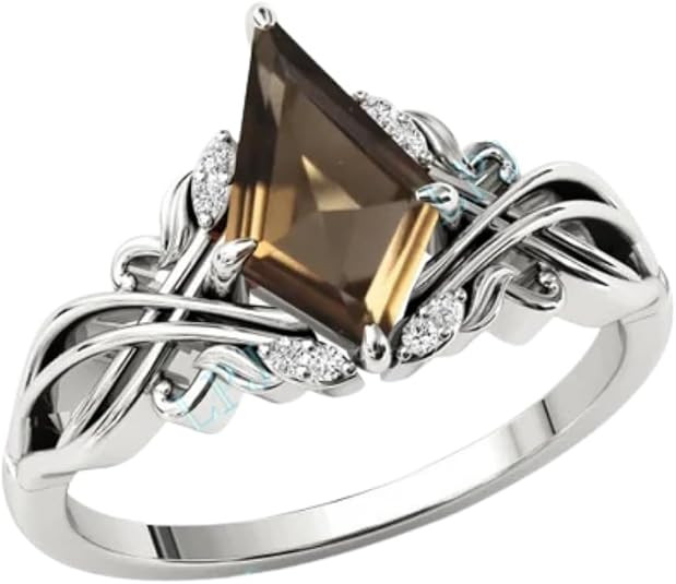 2carat Engagement Ring,Kite Cut Smoky Quartz Gemstone Wedding Ring for Women