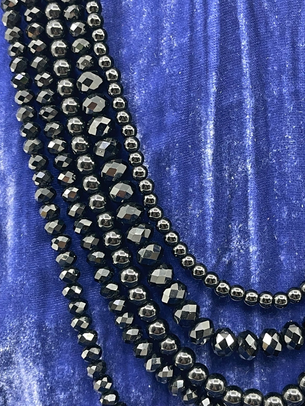 LOFT Multi Strand Black Glass Beaded Faceted Beads Boho Retro Necklace 24”