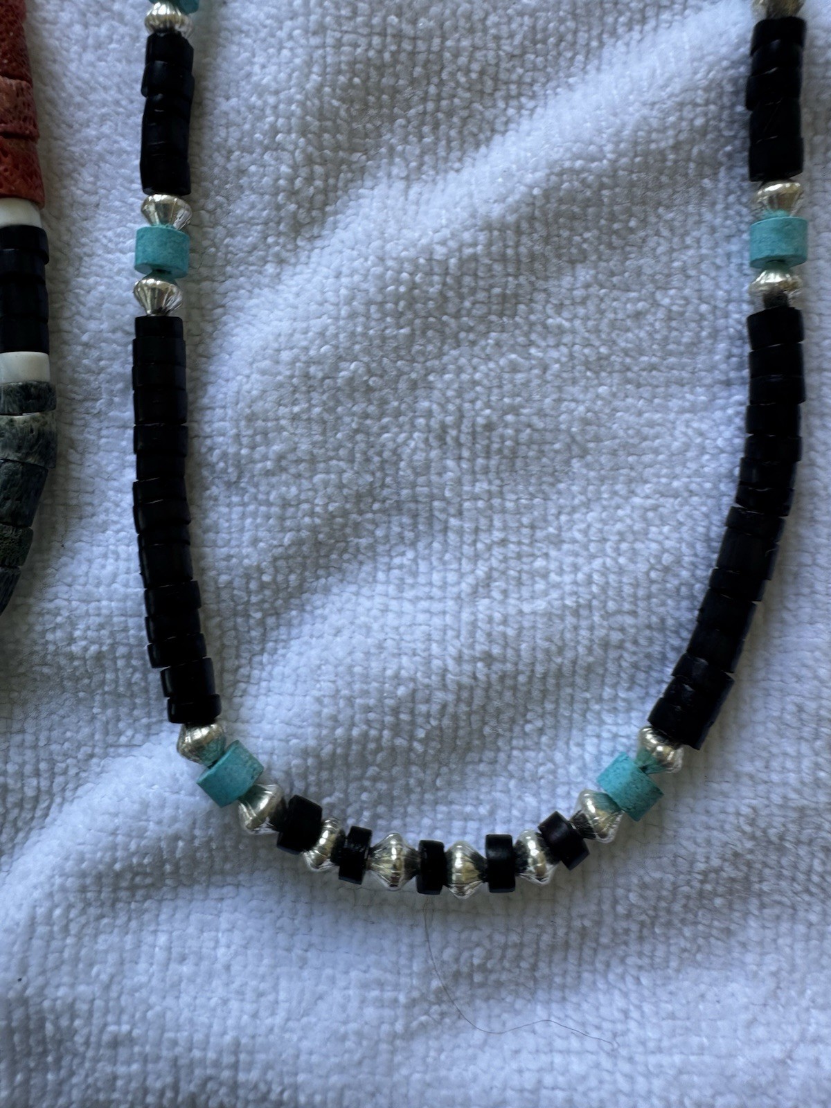 turquoise, Silver, Brown Beaded Necklaces. Set Up Two.