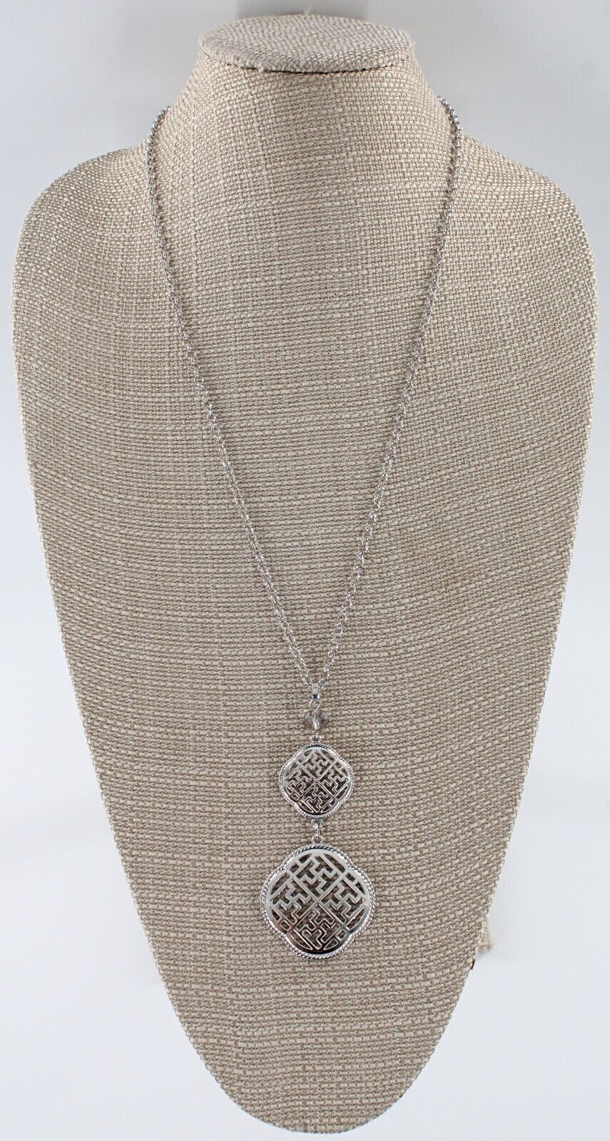 New Ornate Silver Double Pendant 28″ Long Necklace #N2325