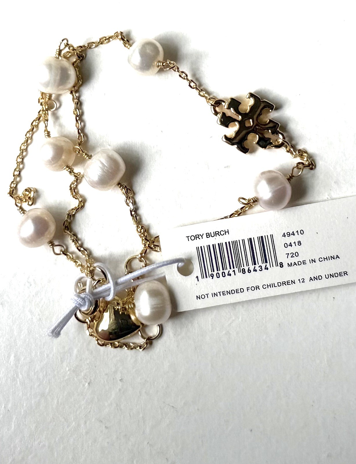 Auth New Tory Burch GOLD Kira Pearl Double Strand Bracelet Tag $178 Sexy Gift