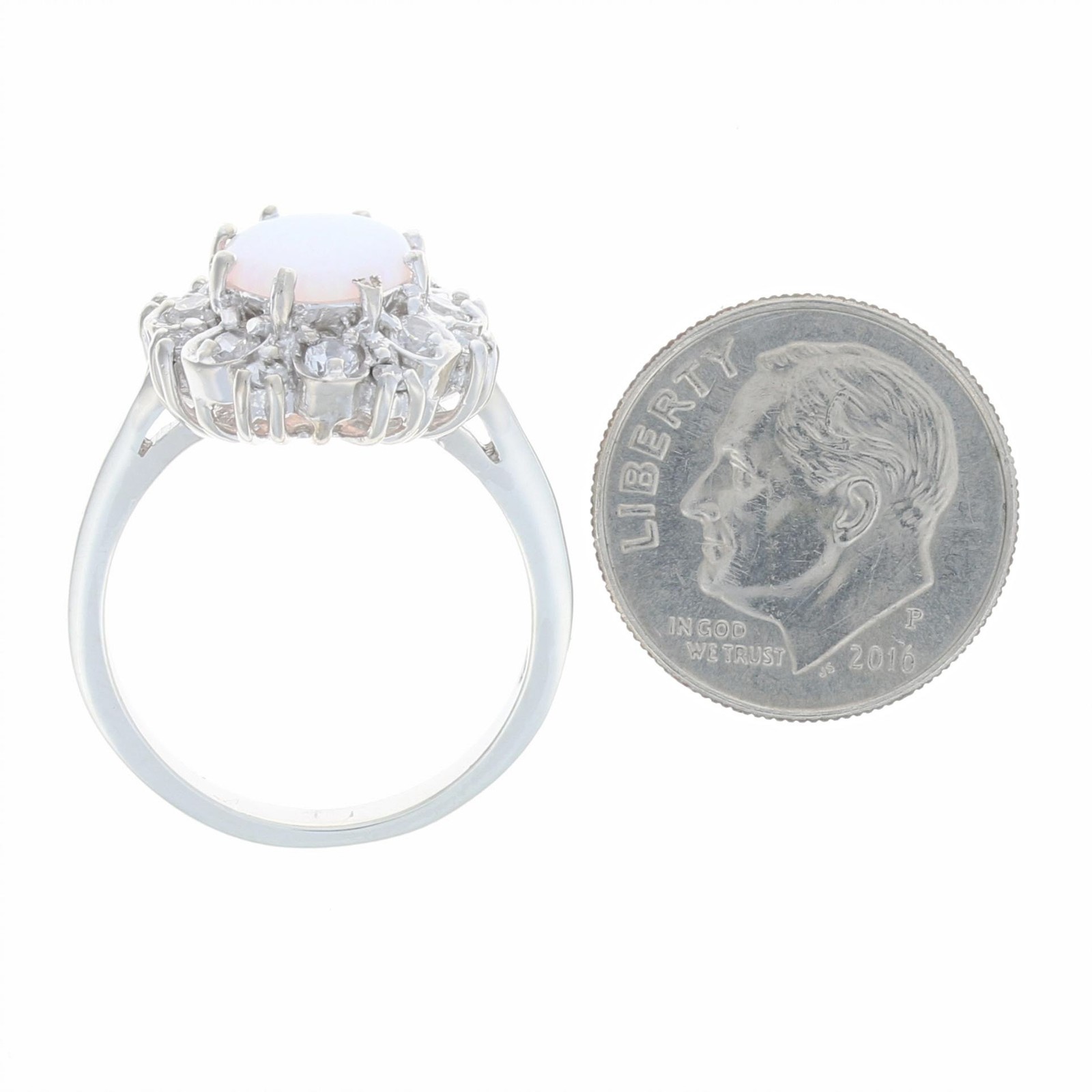 Sterling Synthetic Opal & Cubic Zirconia Floral Halo Ring -925 Oval 1.70ctw Sz 7