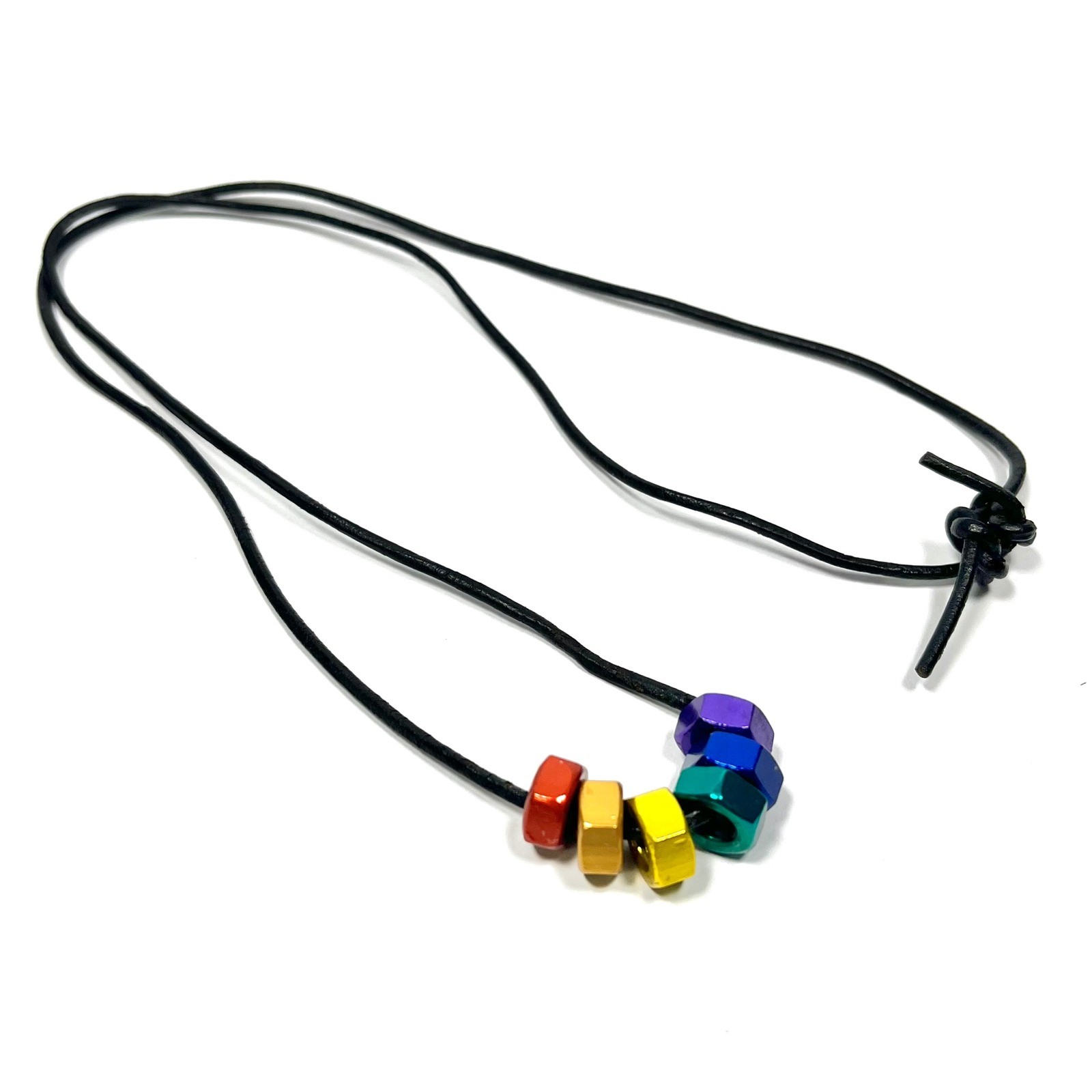 Rainbow Hematite Hex Nut Pendant Necklace LGBTQ Pride Industrial Jewelry Unisex