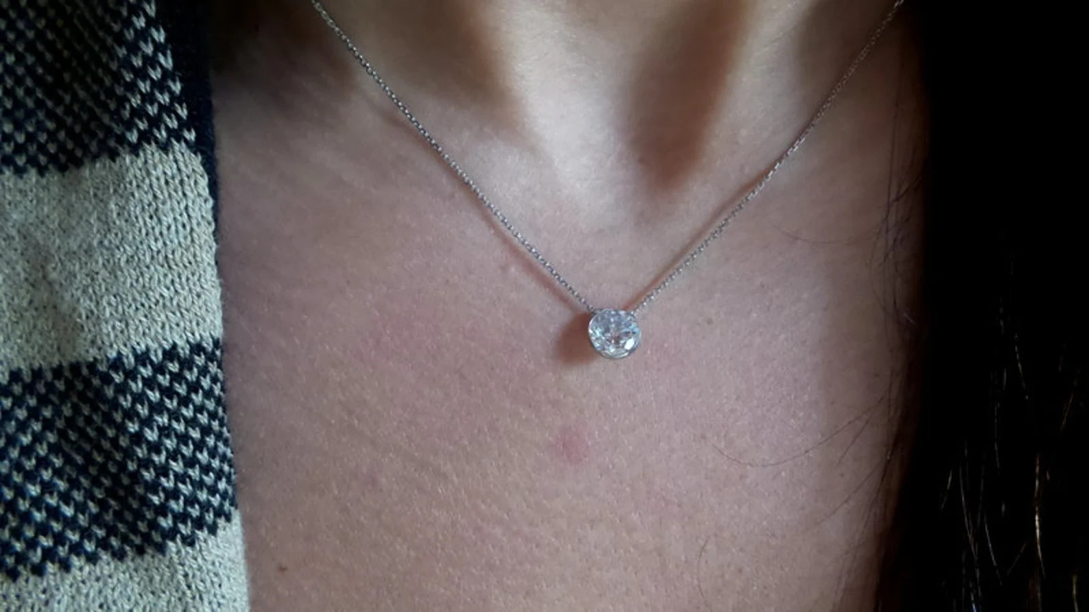 1.00 Ct Round EF VS Lab Grown Diamond Bezel Solitaire Necklace in 14K White Gold