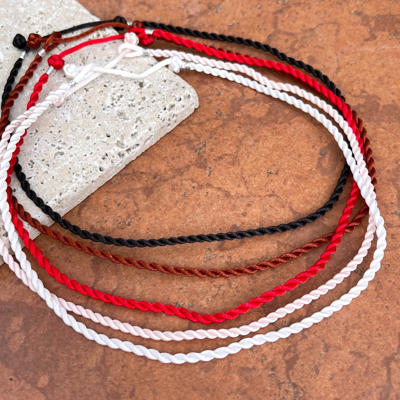Black, Red, White, Pink Orange Satin Twisted 3mm Cord Necklace 16-18″ Adjustable