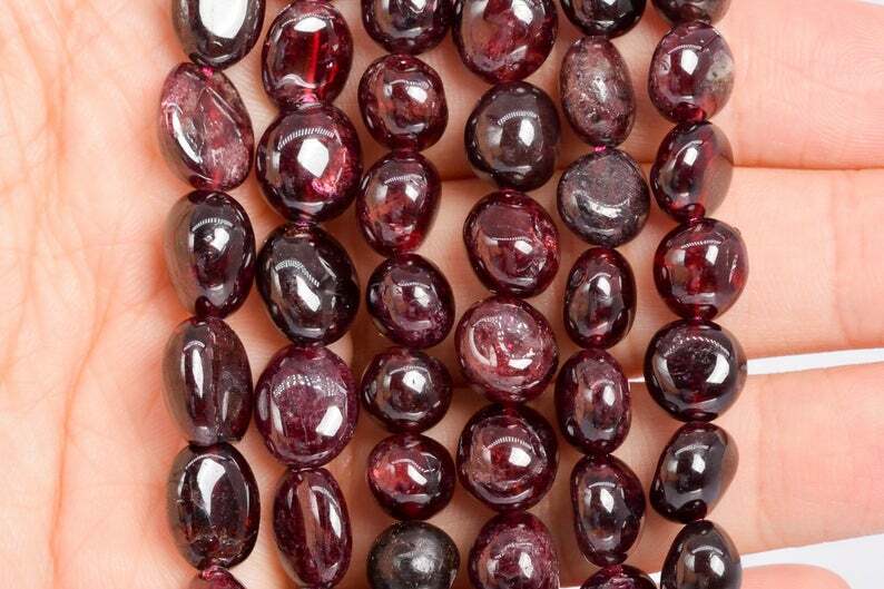 12 mm Red Garnet Bracelet Polished Stone Beads Natural Gemstone Nugget Reiki Hea