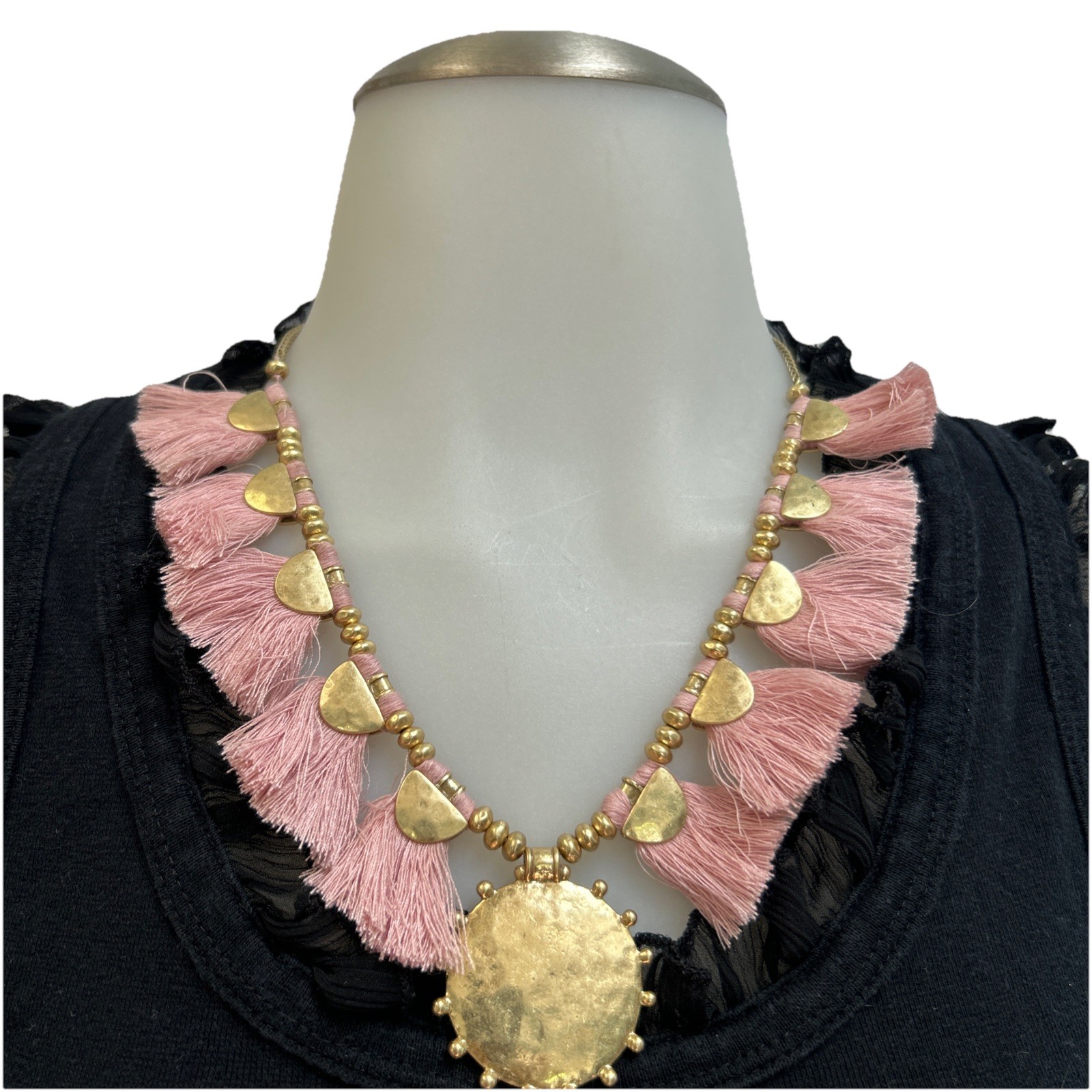 Lucky Brand Pink & Gold Tassel Necklace Reversible
