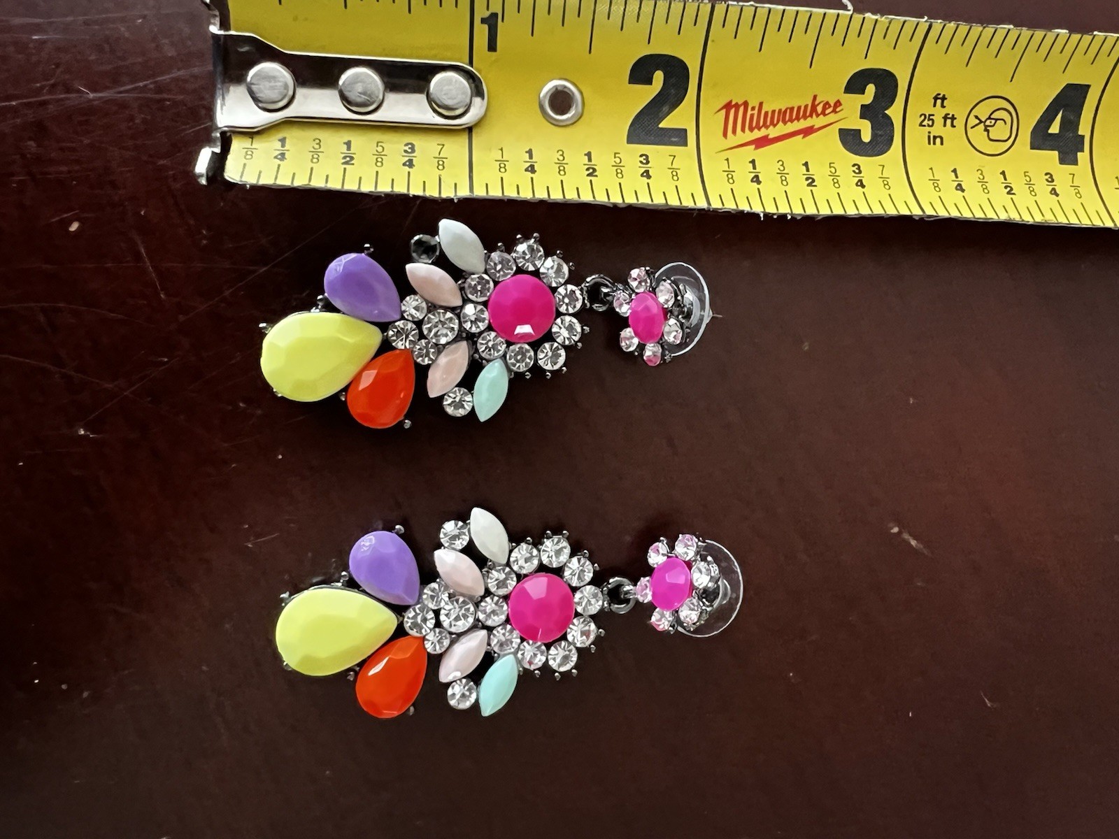 Drop Earrings Multicolor Neon Rhinestone Statement Dangle Festival Bold
