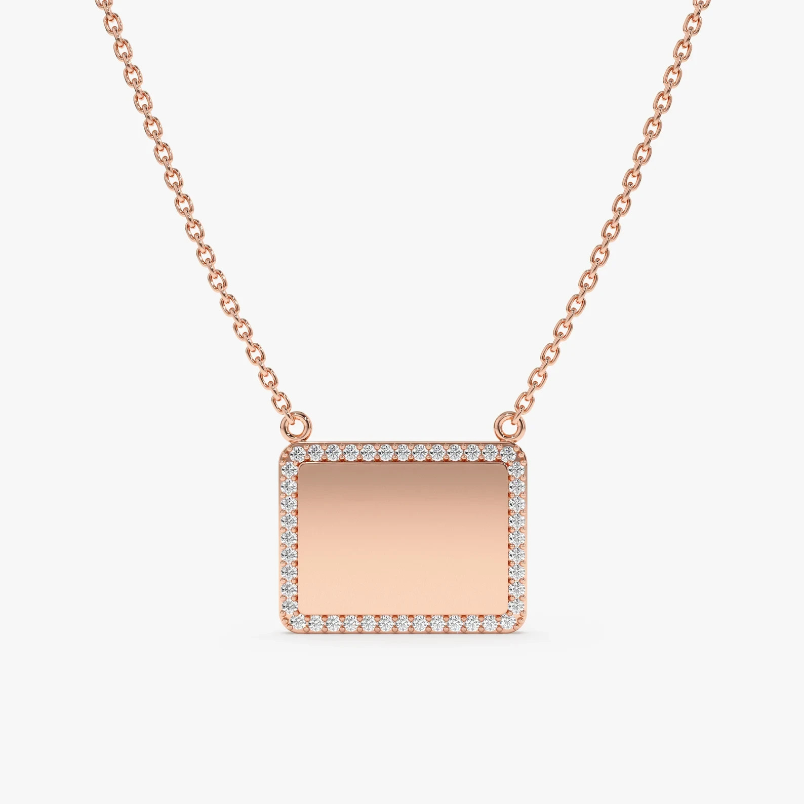 Lab Grown Diamond 1.00 Ct Round Cut EF VS Dog Tag Necklace in 14K Solid Gold
