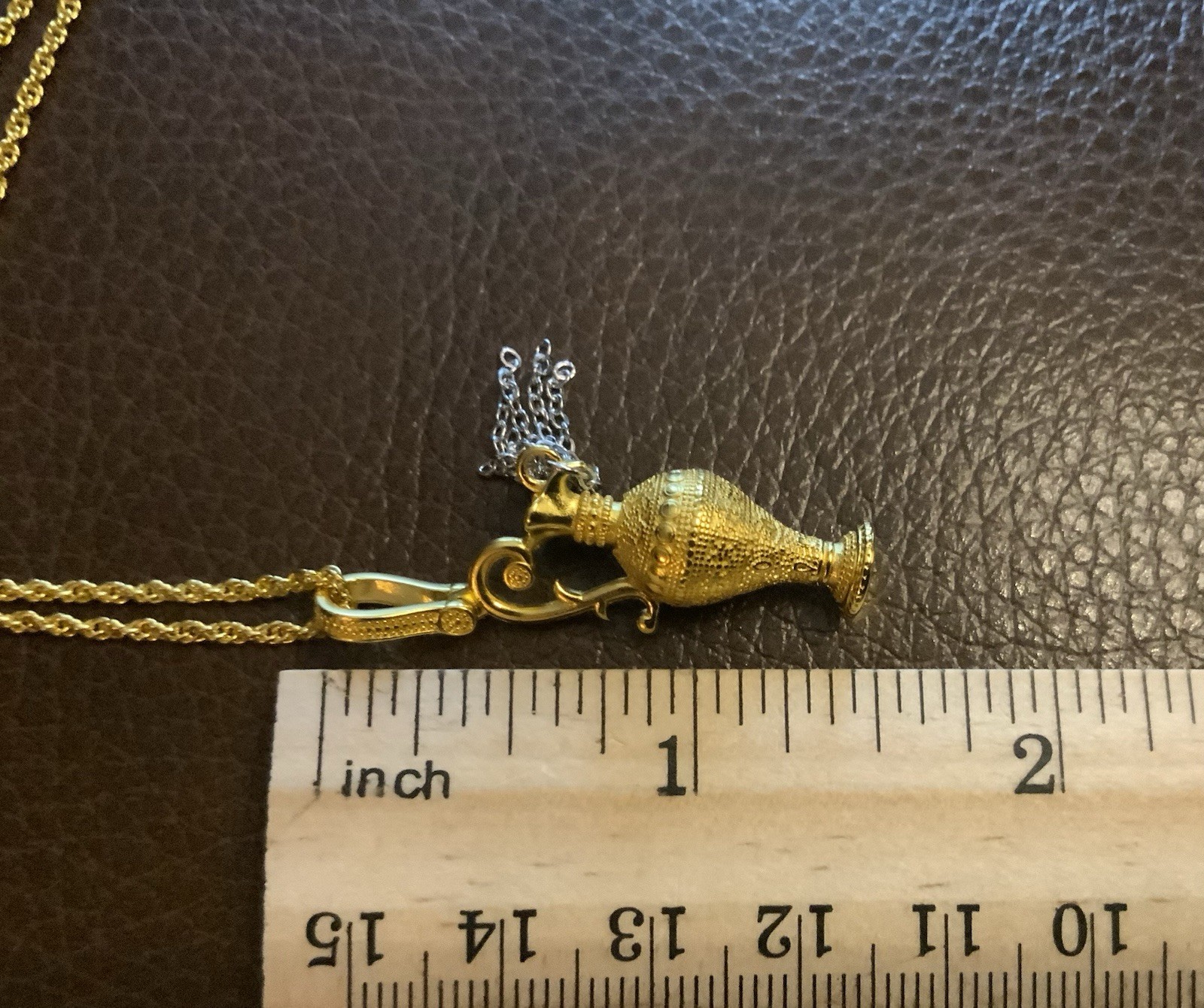 Museum Amphora Vase Medieval Necklace Chain Gold Antique VTG Boho Greek Tassel