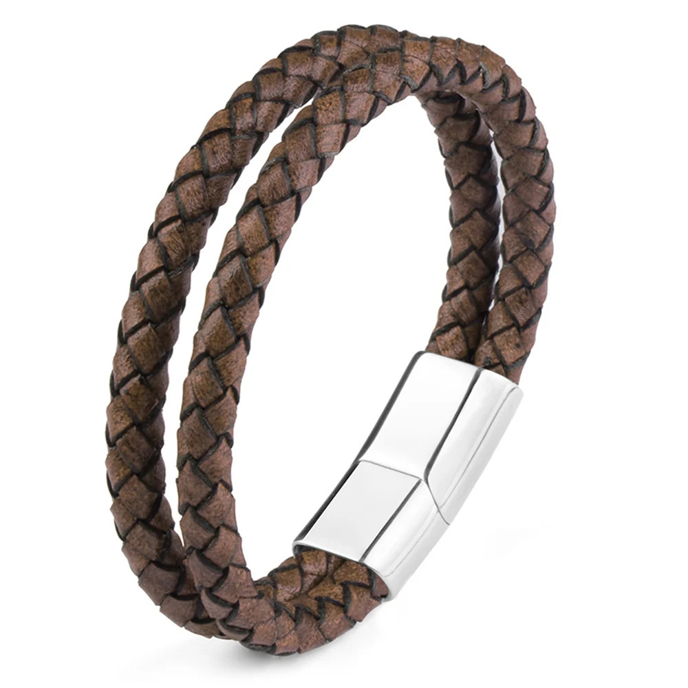 Genuine Leather Double Rope Braid Bracelet For Men Multicolor Choice