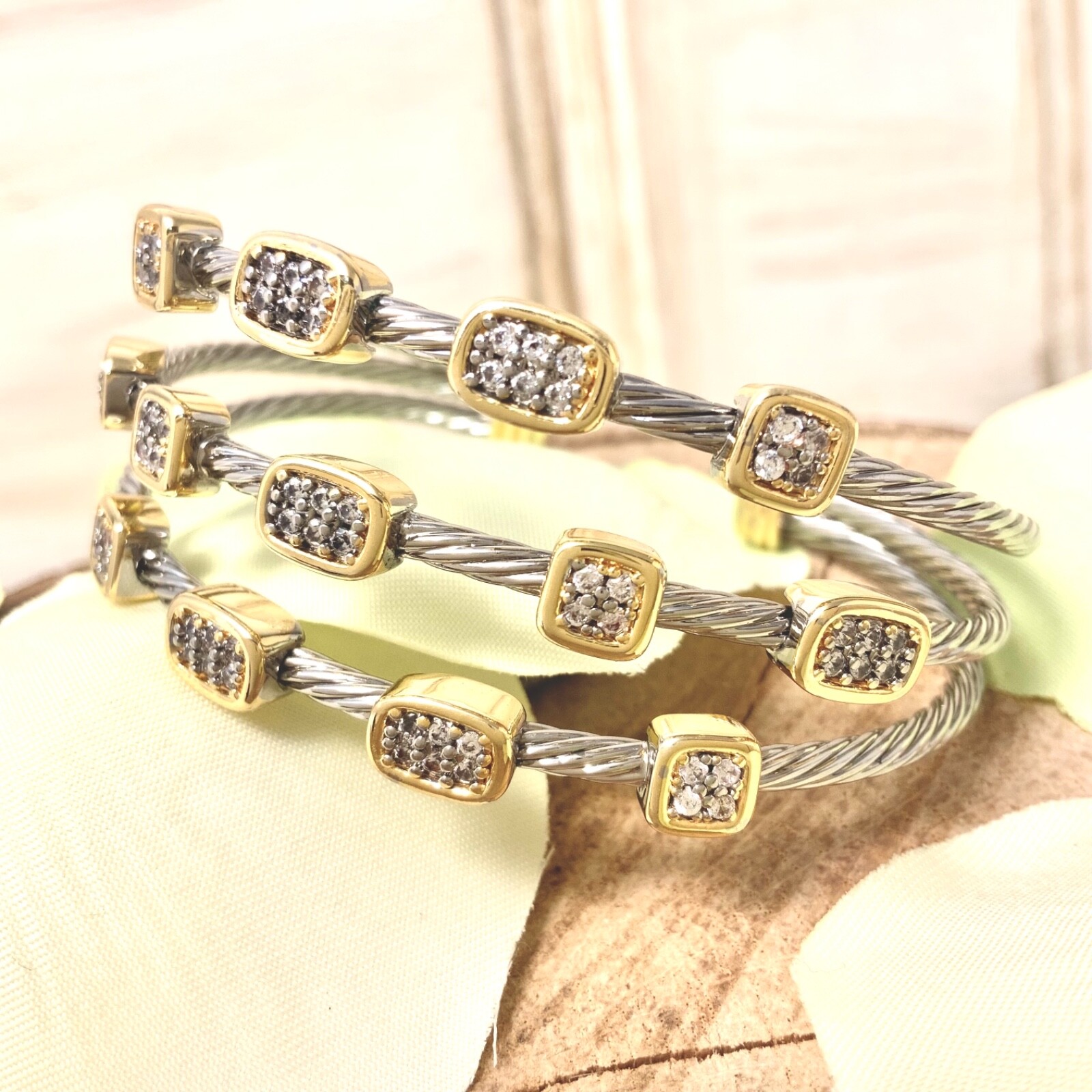 Triple 3mm cable cuff bracelet gold Plated stunning trendy hot must have items