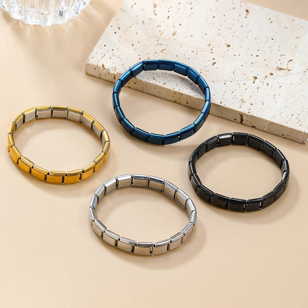 Trendy Square Italy Stainless Steel Bracelet | Stretchable Modular HipHop Gift
