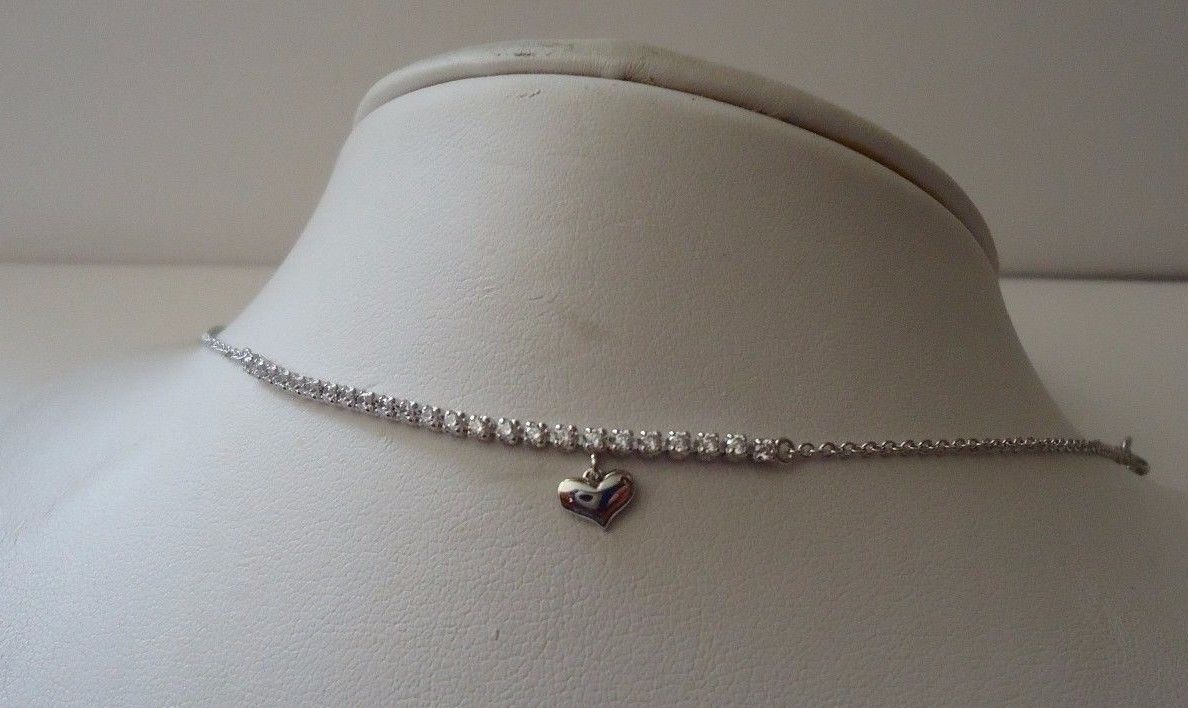 HEART 925 STERLING SILVER BRACELET W/ .75 CT LAB CREATED DIAMONDS / 8”
