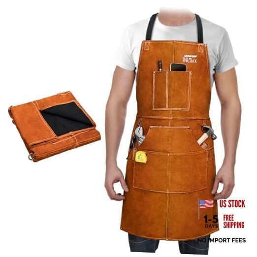 Leather Welding Work Apron 24″ X 36″ Heat Flame Resistant Cowhide Brown