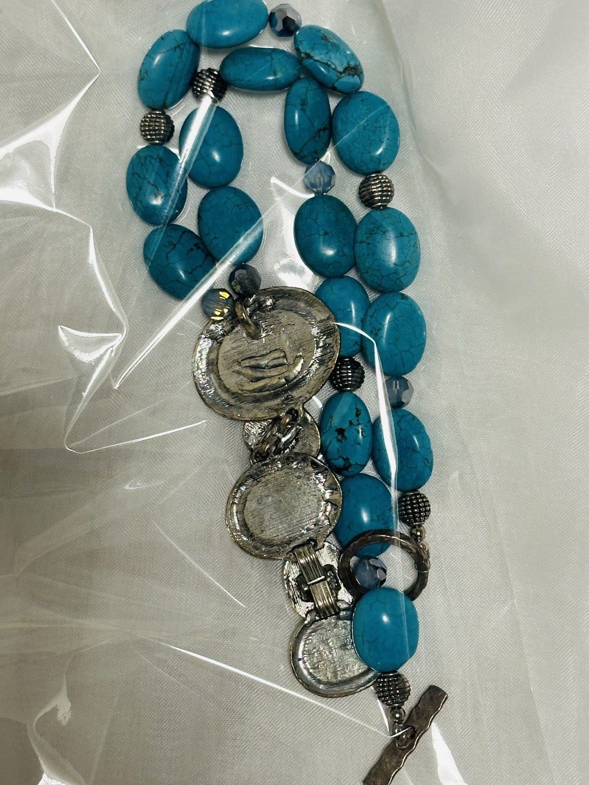 Erica Lyons Women Semi Precious Stone Necklace Long Silver Tone Chain