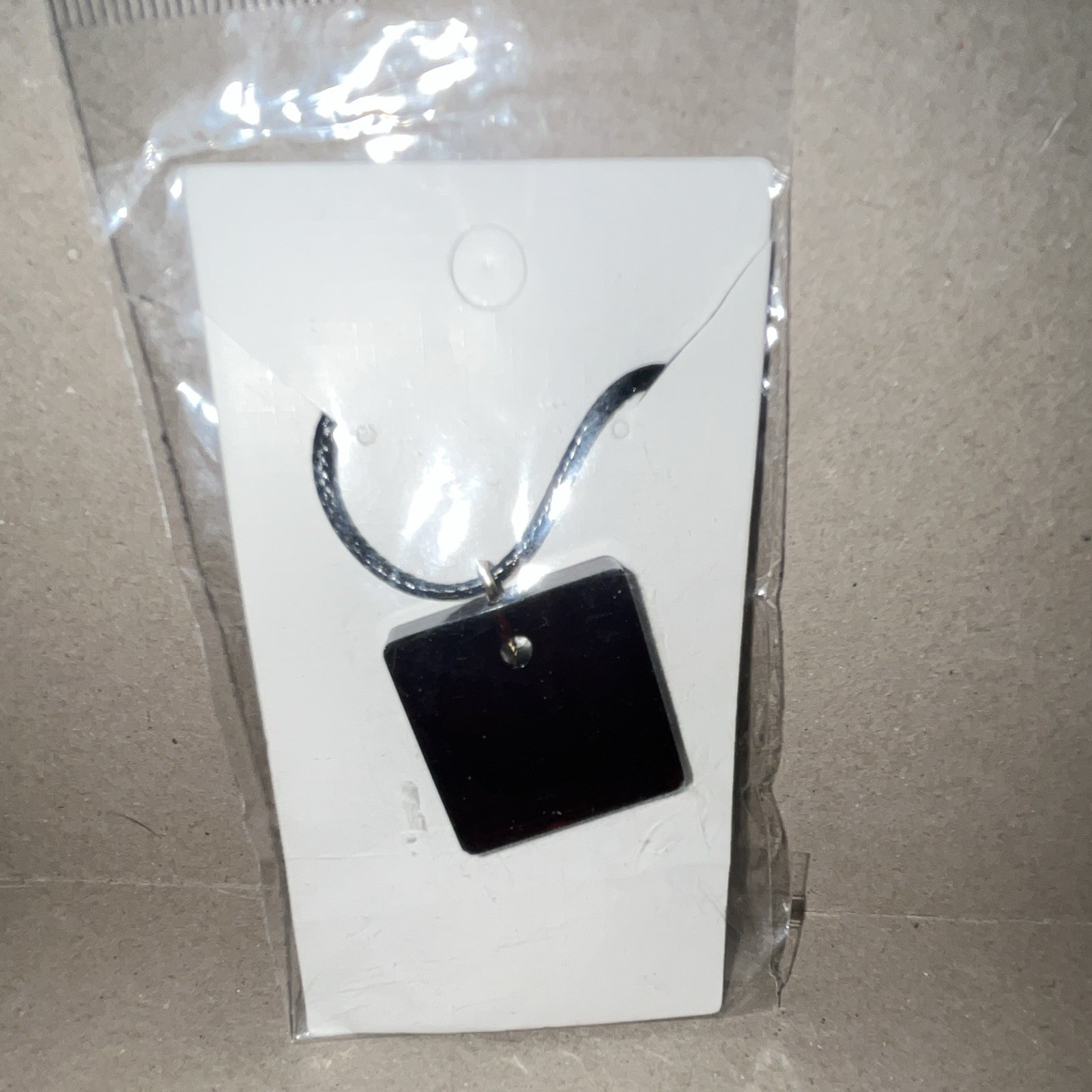 Black Square Charm Pendant Necklace on Cord, Metal, No Stone made of resin