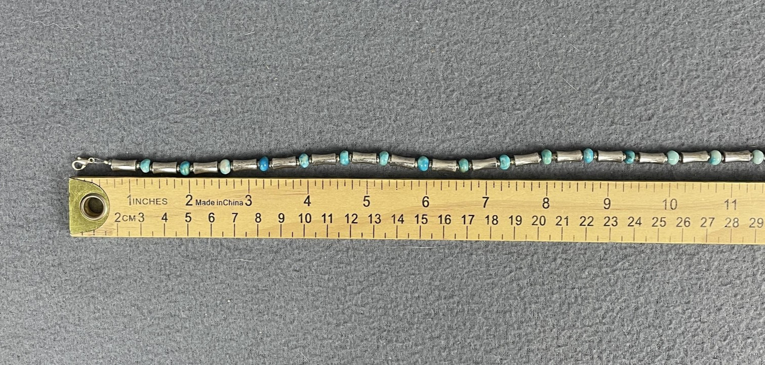 Necklace Blue Turquoise Stone Beaded Silver Tone Tube 17 In Womens Jewelry