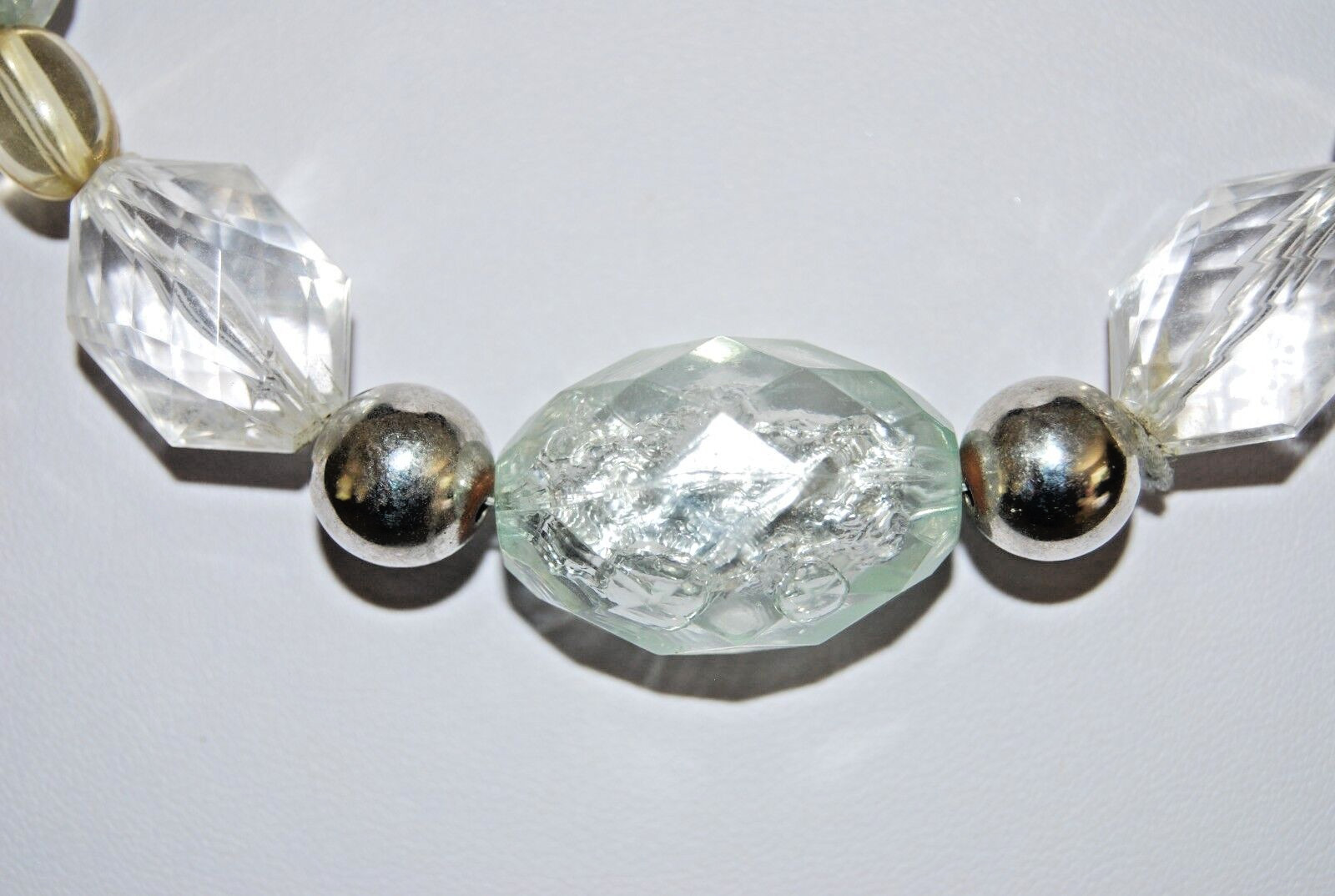 Wonderful NY Bold Couture Acrylic Silver & Clear Bead Statement Strand Necklace