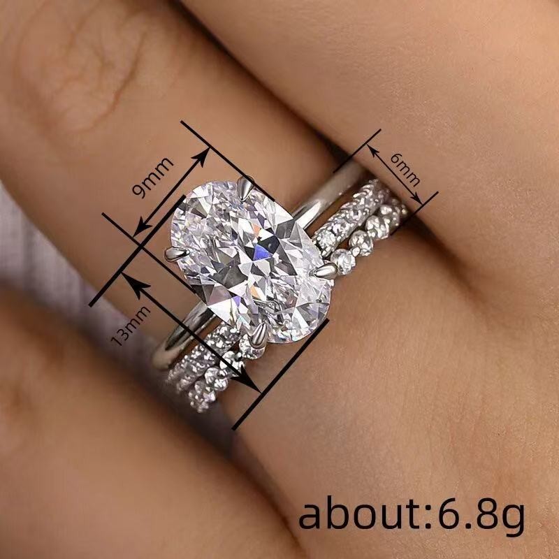 ONE SET 3 PCS Women 18k Gold Plated Sparkling CZ Oval Band Ring Engagement