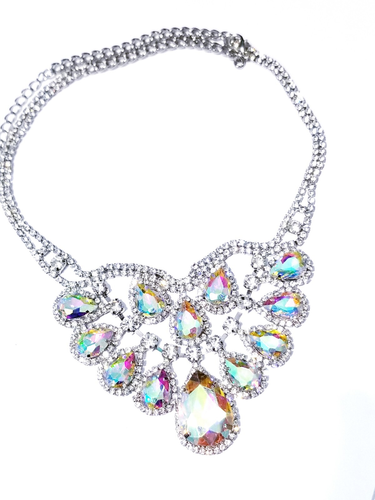 Iridescent AB Crystal Choker Rhinestone Statement Necklace Bridal Prom Pageant